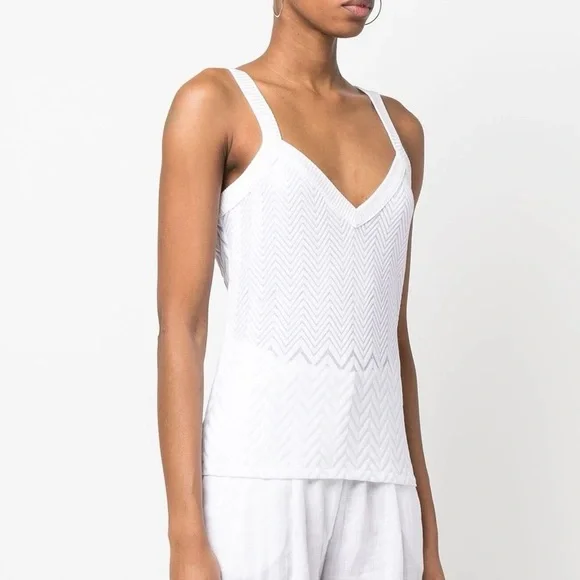 NWT Missoni White V Neck Chevron Tank Top Shirt IT40 NewZigZag Rare Knit